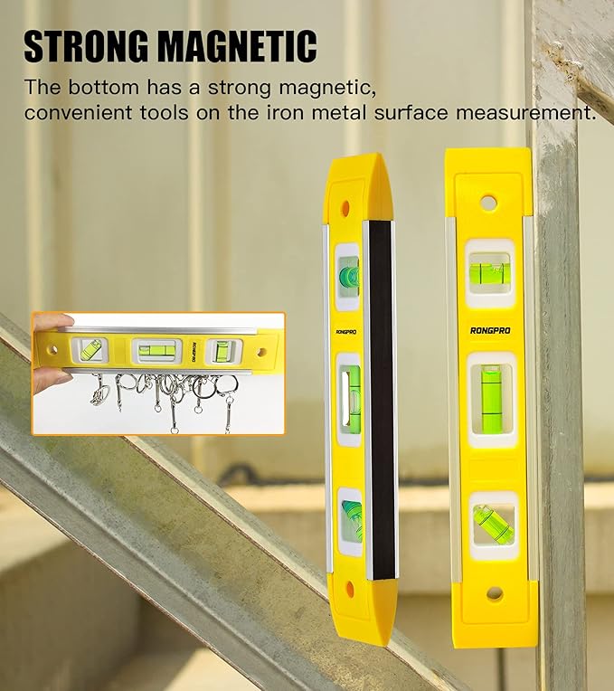 9 Inch Torpedo Level, Magnetic Box Level with 45°/90°/180° Bubbles, Shock Resistant Bubble Level Tool for Measuring - 3 PCS