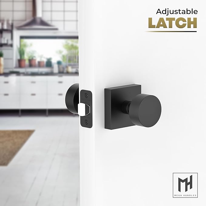 Mega Handles SUANA Passage Door Knob for Hallway, Closet and Bathroom, Reversible Heavy Duty Design Door Knobs, Fits All Standard Door Sizes, Screws Included - Matte Black (1 Pack)