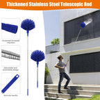 4 Pcs Microfiber Cobweb Duster with 100-inch Extendable Pole, Washable and Reusable Feather Cleaning Duster Kit with 3 Duster Heads,Dusters for Cleaning with Telescopic Pole for High Ceiling Fan,Blue