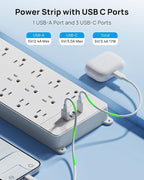 TROND 360° Rotating Flat Plug, Surge Protector Power Strip, 13AC Widely Spaced Outlets Expansion with 3 USB C Ports, 4000J, 15ft Extension Cord Heavy Duty, Wall Mount, Under Desk, ETL Listed, White