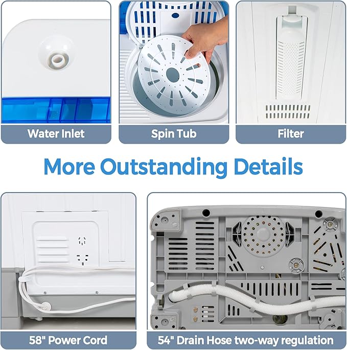 Giantex Portable Washing Machine, 2 in 1 Laundry Washer and Spinner Combo, 22lbs Capacity Twin Tub 13.2 lbs Washing 8.8 lbs Spinning, w/Timer Control, Built-in Drain Pump, Dorm Apartment