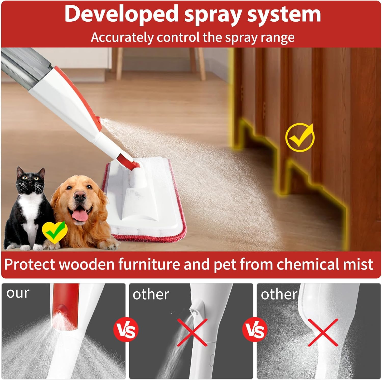 Mops for Floor Cleaning Wet Spray Mop with 14 oz Refillable Bottle and 2 Washable Microfiber Pads Home or Commercial Use Dry Wet Flat Mop for Hardwood Laminate Wood Ceramic