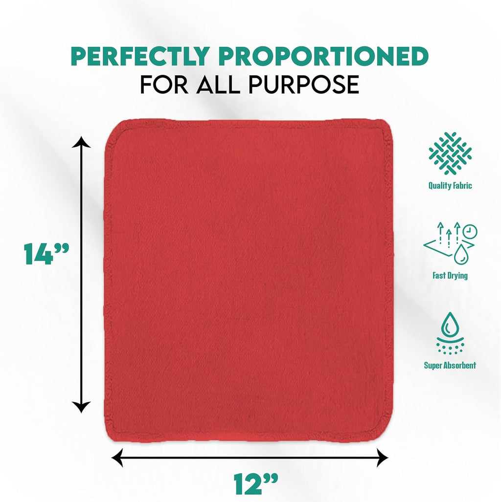 ZUPERIA Cotton Shop Towel – Multipurpose Cleaning Cloths (14" x 12" - Pack of 500 - Red) Reusable Shop Rags for Automobiles, Industrial, Restaurants, Garage, and Homes