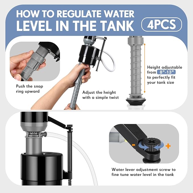 Lasnten 4 Pieces Toilet Fill Valve Toilet Tank Replacement Kit Valve Replacement Kit for Tank and Bowl Water Control
