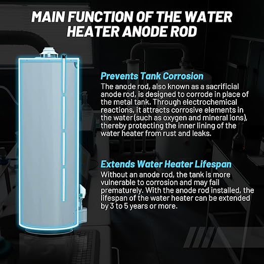 Magnesium Flexible Water Heater Anode Rod- Magnesium Anode Rod for Rheem, Reliance, Richmond, Kenmore, GE, 44 Inch Long, 0.8 Inch Diameter, 3/4 Npt Thread, 1-1/16 Inch Hex Socket Tool and Teflon Tape