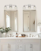 Modern Bathroom Light Fixture, HWH 3-Light Bathroom Light Fixtures Brushed Nickel Wall Vanity Light, Vanity Wall Lamp with Square Bell Glass Shade, 5HY68B-3W BN