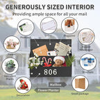 Wall Mount Mailbox, Large Capacity for House, Outside, with 3 Sets of 0-9 Number Stickers & Flower Planter, Galvanized Steel Rust-Proof Metal Post Drop Box, 15.74"×9.84"×6.41" Black