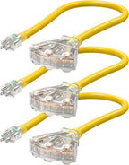 DEWENWILS 2 FT 12/3 Gauge Indoor/Outdoor Tri-Tap Extension Cord Splitter, SJTW 15 Amp Yellow Outer Jacket Contractor Grade Heavy Duty Power Cable with LED Lighted Plug, ETL Listed, Pack of 3