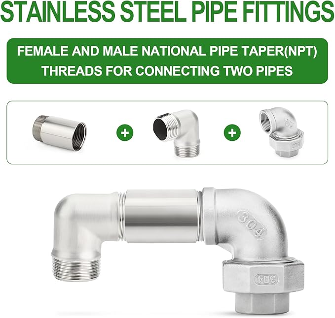 TAISHER 1PCS Stainless Steel Pipe Fittings, 1-1/2" NPT Male x 1-1/2" NPT Female Threaded, 4" Length Nipple Cast Pipe
