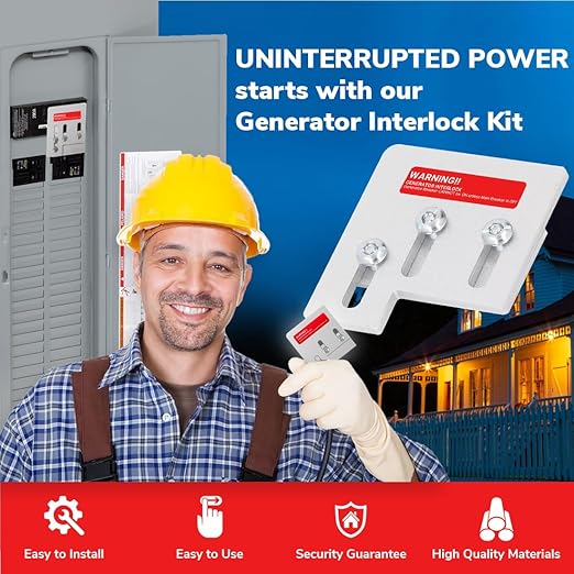 Generator Interlock Kit for Square D QO or Homeline 150 or 200 amp Panel - Generator Lockout Kit, Interlock Switch - 1 3/8" Spacing Between Main and Generator Breaker