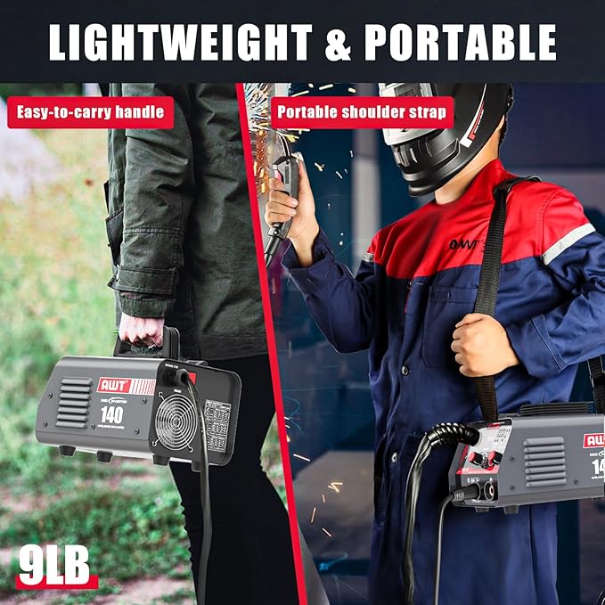 AWT MIG Welder 140Amp, Flux Core MIG Welder/Stick 2 in 1 Welding Machine, Welder Machine 110V With Synergy IGBT Inverter, Portable Gasless Welder Equipment