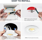 6 Pack White 3-inch 5 CCT Gimbal LED Recessed/Downlight Color Selectable 2700K/3000K/3500K/4000K/5000K 800Lm 10W 120V Dimness Adjustable LED Lights