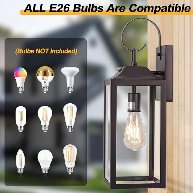 19" Dusk to Dawn Outdoor Lighting 2 Pack, Large Outdoor Wall Sconce Dusk to Dawn Sensor Wall Sconce Lamp, Anti Rust Bronze Dusk Till Dawn Porch Light for Doorway, Garage, Patio