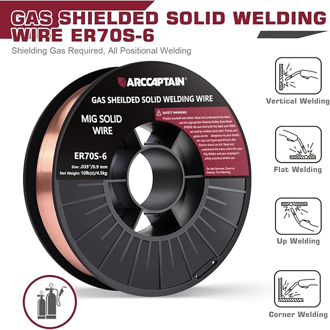 ARCCAPTAIN Mig Welding Wire, 0.035 10Lb Mig Wire ER70S-6 10Lbs Gas Solid Carbon Steel Low Splatter Mig Welding Wire Compatible With Lincoln Miller Forney Harbor Welder 0.09 4.5KG