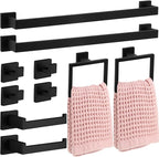 Gisafai 10 Pcs Bathroom Hardware Accessories Set 23.6 Inch Bath Towel Bar Kit Stainless Steel Bathroom Hardware Set Towel Racks Ring Hooks Paper Holder for Wall Mounted (Black)