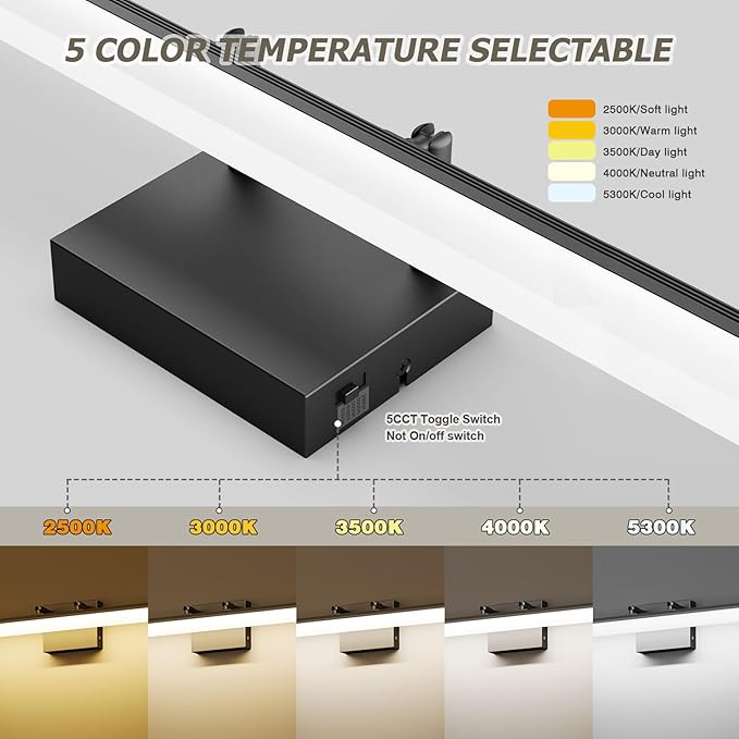 15.7" Black LED Bathroom Vanity Light 5CCT–Dimmable Wall Mount Fixture with Adjustable Angle, Modern Lighting for Powder Room, Vanity Mirror Home & Apartment Use