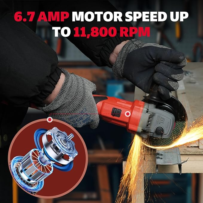 Angle Grinder, Cordless Grinder with 2 × 5.0Ah Batteries, 10000RPM Battery Powered Grinder, 3 Speed Angle Grinder Tool, Cordless Grinder with Battery and Charger for Cutting Shaping Grinding Polishing