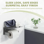 APLusee Toilet Paper Holder with Phone Shelf Gunmetal Gray, 304 Stainless Steel Rustproof Wall Mounted Heavy-Duty, Space-Saving for Modern Bathrooms