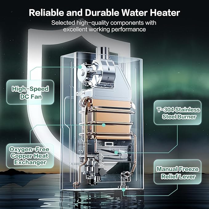 Propane Gas Tankless Water Heater with Vent Pipe, Indoor Installation, Max 3.6 GPM, 80,000 BTU Propane Residential On Demand Instant Tankless Hot Water Heater, Multiple Points of Use, 120V, White