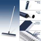 BOOMJOY Floor Scrub Brush with 57" Long Handle, 12" Wide Head, 2 in 1 Scrape and Brush, Stiff Bristle for Cleaning Bathroom, Patio, Kitchen, Tile, Wall and Deck