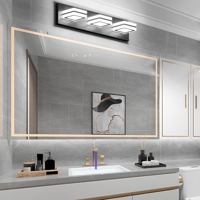 Ralbay Matte Black Vanity Light Fixtures 3 Lights Up and Down LED Modern Bathroom Vanity Lights Over Mirror Acrylic Black Bath Wall Lighting
