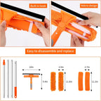Professional 72'' Window Squeegee Cleaning Washing Tool/Kit with Extension Pole, 3 in 1 Squeegee for Window Cleaning Kit for High Window with 1 Rotatable Head 4 Interchangeable Scrubber