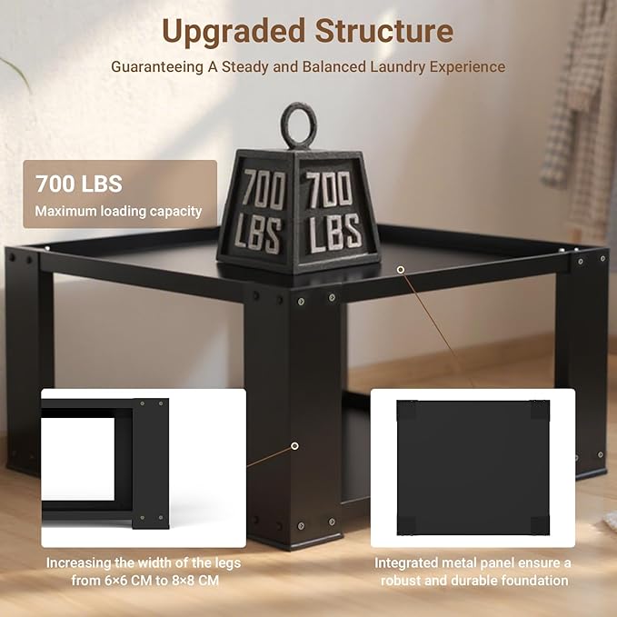 SKM Universal Washer and Dryer Pedestal Stand for 27" & 28" Machines | Heavy-Duty Steel, 700LB Capacity | 15.7" Height, Anti-Slip Design, Black