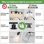 4-Light Bathroom Light Fixtures, Black Modern Vanity Lights with Clear Glass Shade, Bathroom Wall Lamp for Mirror Kitchen Living Room Hallway Cabinet Porch