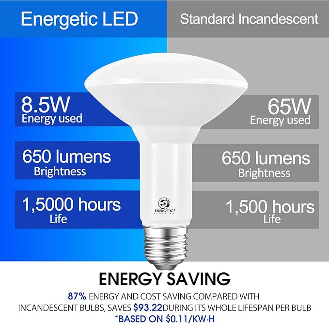 Energetic LED BR30 Flood Light Bulbs Indoor, Warm White 3000K, Dimmable, 65 Watts Recessed Light Bulbs for Cans, 650 Lumen, ETL Listed, 20 Pack
