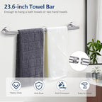 TQKAG Brushed Nickel 5 Piece Bathroom Hardware Accessories Set 23.6" SUS304 Stainless Steel Bathroom Towel Bar Holder Sets Double Post Pivoting Toilet Paper Holder Set Wall Mounted
