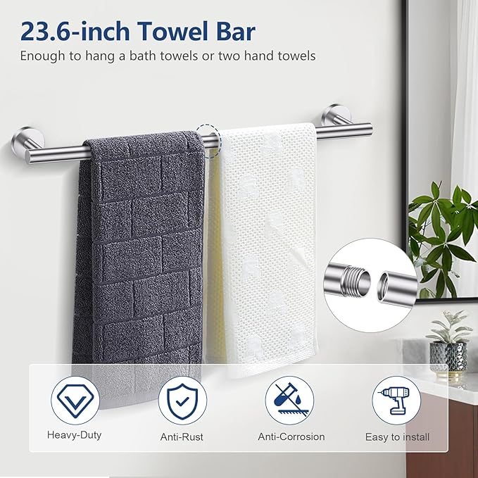 TQKAG 5 Piece Bathroom Towel Bar Holder Sets Brushed Nickel Bathroom Hardware Set Stainless Steel Toilet Paper Holder with Shelf Bathroom Accessories Kit Wall Mounted