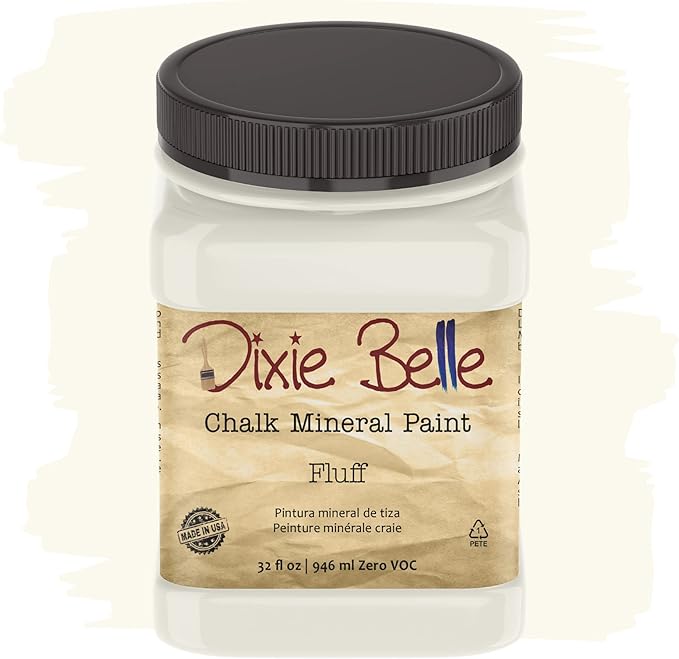 Dixie Belle Paint Company Chalk Finish Furniture Paint - Fluff (32oz) - Matte Soft White Chic Chalk Mineral DIY Furniture Paint