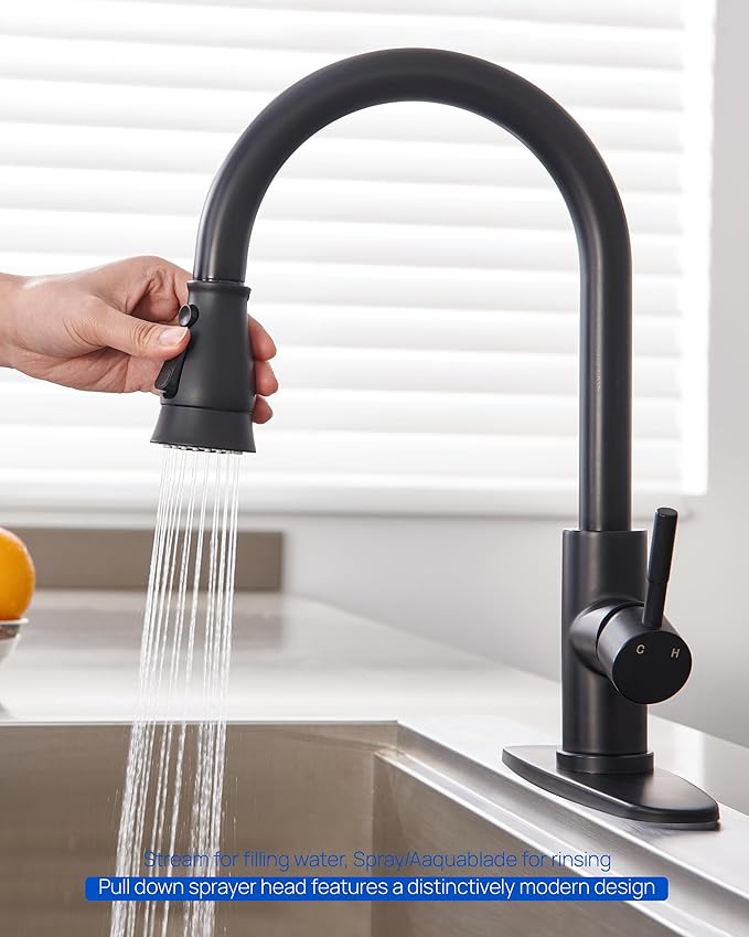 Pull Down Spray Head Replacement for Kitchen Faucet, 3 Modes Kitchen Sink Faucet Sprayer Head Nozzle Spout with 11 Adapters, Matte Black