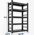 Garage Shelving, 2500LBS Garage Shelving Heavy Duty, Adjustable and Detachable Metal Storage Shelves with Fences, Easy Assembly, Shelves for Warehouse,Basement (35.4" W*15.7" D*72" H)
