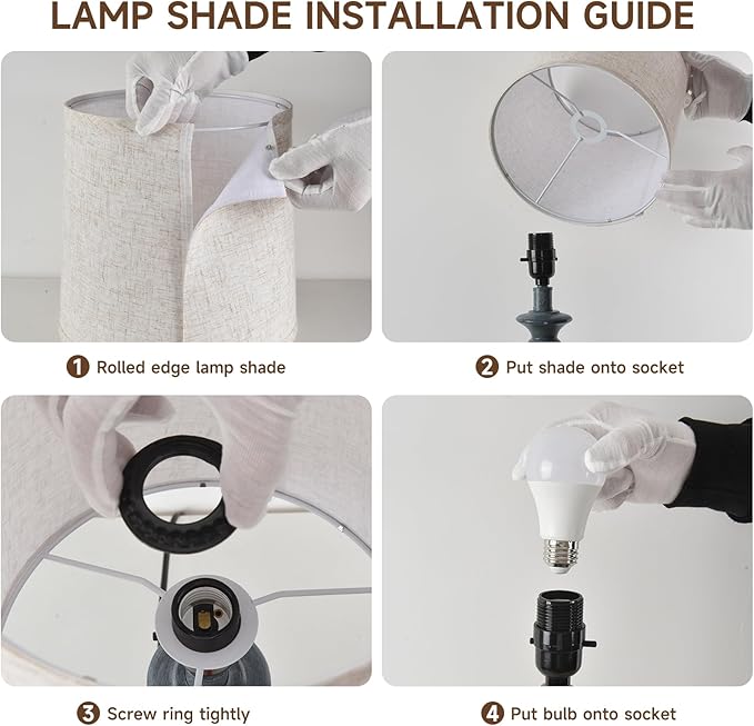 Lamps Set of 2 Vintage Rustic Farmhouse Table Lamps Bedside Reading Lamp Bedroom Nightstand Living Room Teapoy Lamp, Desk Light, 22 Inch High, Navy Blue, with Fabric Shade, Bulb Not Included