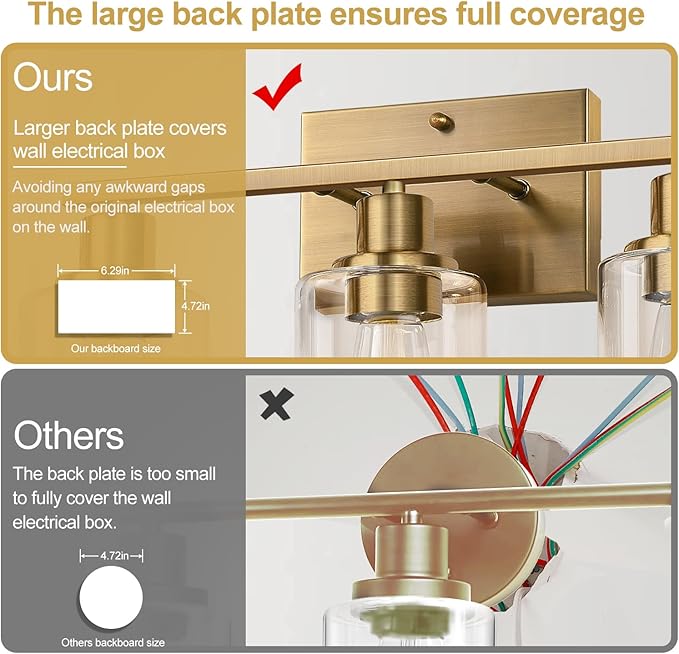 3 Light Bathroom Light Fixtures, Brass Vanity Lights for Bathroom with Clear Glass Shades, Modern Bathroom Wall Sconces for Mirror Living Room Cabinet