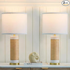 25.75” Rattan Ceramic Lamps for Living Room Set of 2, Farmhouse Table Lamp for Nightstand, White Lamps Set of 2 for Bedroom, Boho Ceramic Table Lamp for End Table