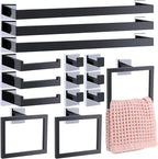 Gisafai 15 Pcs Bathroom Hardware Accessories Set 23.6 Inch Bath Towel Bar Kit Stainless Steel Bathroom Hardware Set Towel Racks Ring Hooks Paper Holder for Wall Mounted (Black Silver)