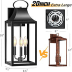 20" Extra Large Outdoor Wall Light, Black Exterior Lighting Fixtures with 3-Light, Waterproof Wall Mount Porch Lantern, Modern Outside Wall Sconce Garage Coach Light with Clear Glass, E12, 1 Pack