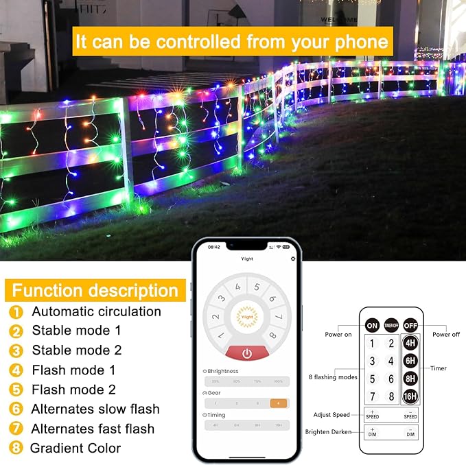 Christmas String Lights Outdoor - 131Ft/40M 1680 LED 8 Modes with Remote Control and App Waterproof Christmas Lights for Patio Yard Garden Wedding Party-Multicolor