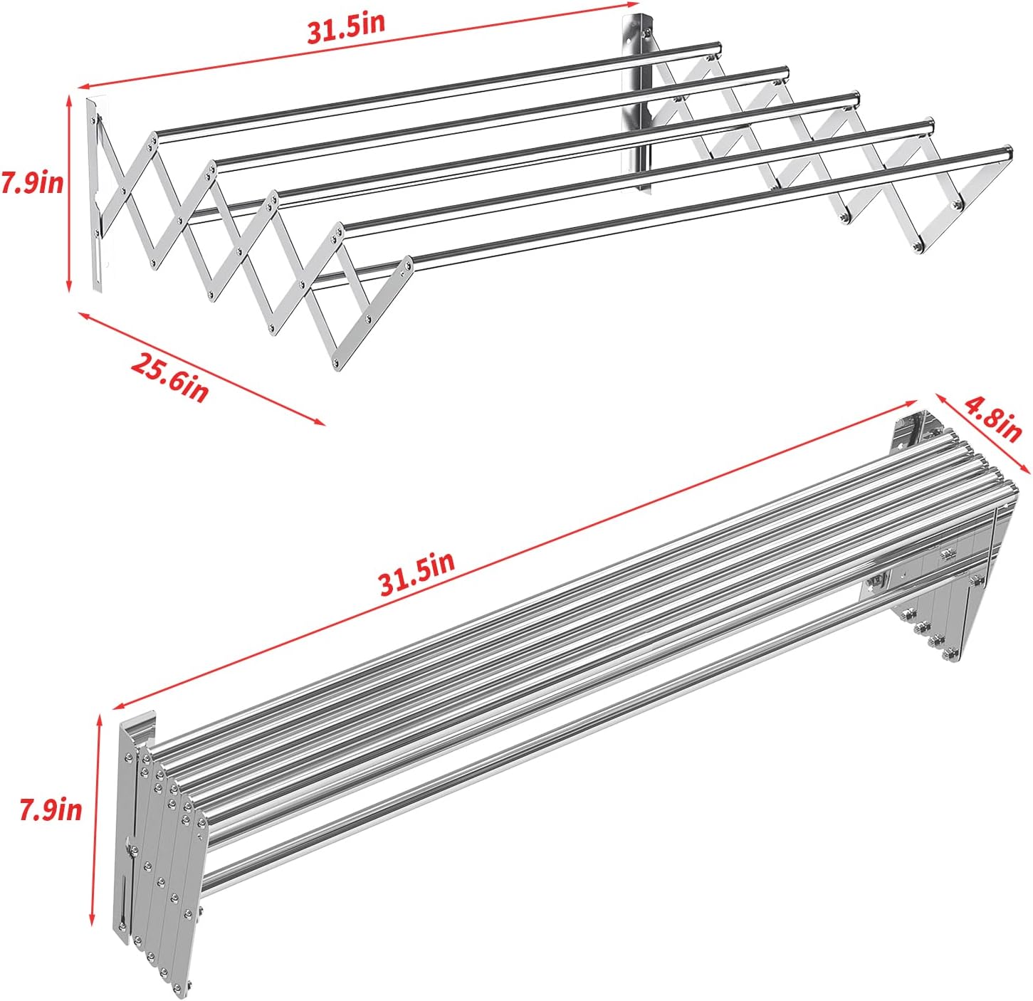 Guevara Wall Mounted Clothes Drying Rack,Stainless Steel Foldable Drying Rack for Laundry Room/Bathroom Tower，Easy to Install 31-inch Rod, 120 lbs Large Capacity- Indoor and Outdoor Use