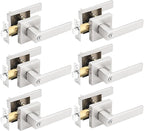 Gobrico Pack of 6 Square Door Handles Levers, Bedroom and Bathroom Privacy Locks Satin Nickel Finished, Keyless Interior Door Locksets Door Knobs