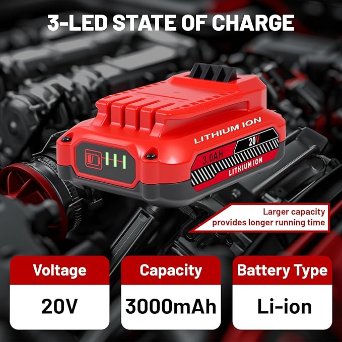 Upgrade 2-Pack 3.0Ah Batteries Replacement for Craftsman 20V Battery Compatible with Craftsman CMCB205 CMCB204 CMCB206 CMCB202 CMCB201 20V Cordless Power Tools﻿
