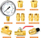 GASHER 10PCS Pipe Fitting Kit, Brass, 1/4" - 1/8" & 3/8" - 1/4" Fittings, T Fitting, Ball Valve, Pressure Gauge 0-60PSI
