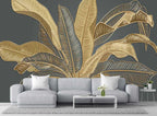 Large Banana Leaf Wallpaper on Gray Background, Art Wall murals for Bedroom, Living Room, Bathroom(Non-self-Adhesive)
