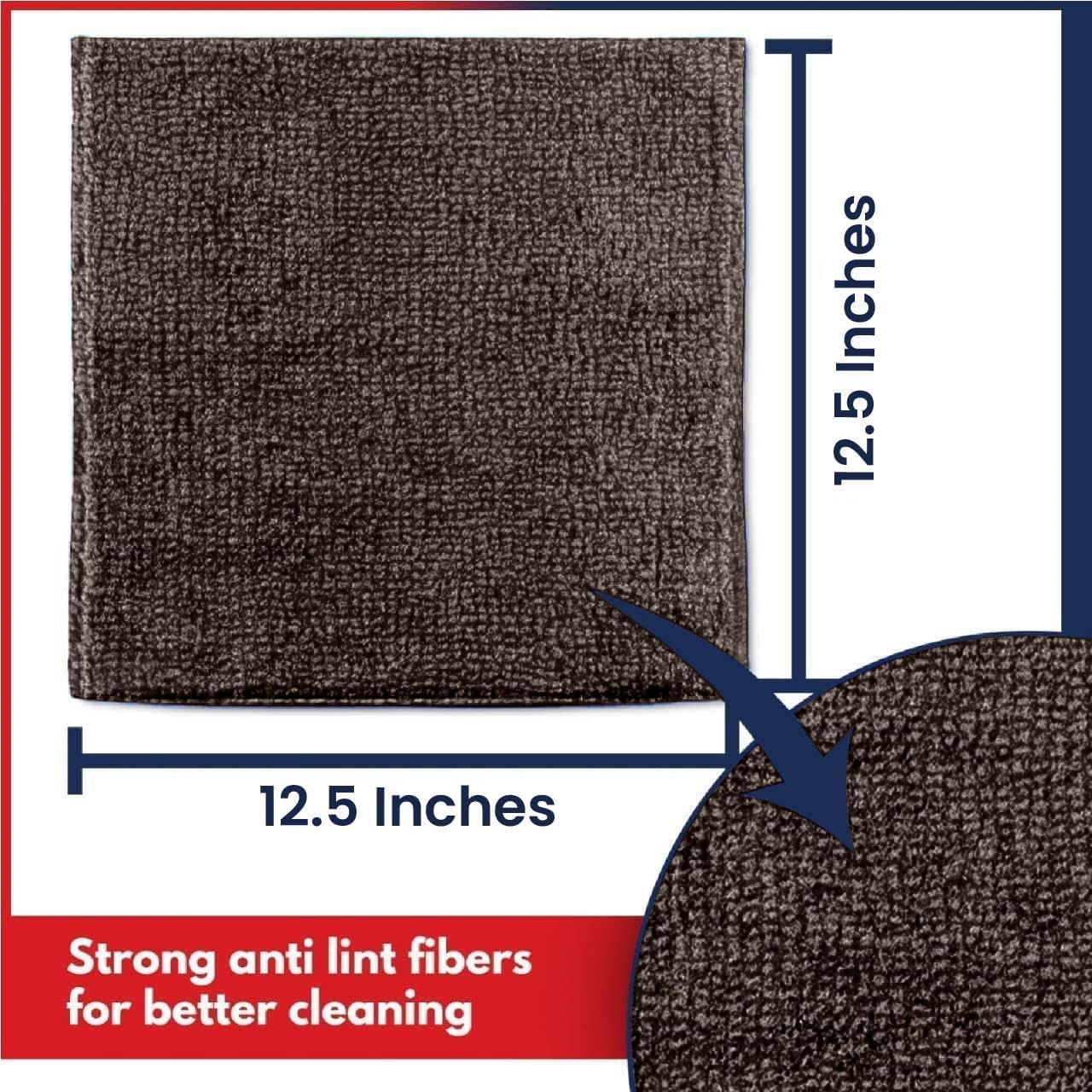 USANOOKS Microfiber Cleaning Cloth - 12Pcs(12.5x12.5 in) High Performance - 1200 Washes, Ultra Absorbent Weave Trap Grime & Liquid for Streak-Free Mirror Shine, Scratch Proof & Lint Free Cloth Brown