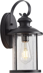 MICSIU Matte Black Outdoor Porch Light Wall Mount, Clear Seedy Glass Exterior Wall Sconce Lighting, 13.75 Inch Outside Light Fxture for House, Entryway, Doorway, Pathway