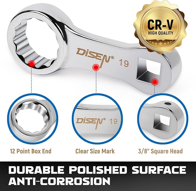 DISEN 10-Piece Metric Torque Wrench Adapter Set (10-19mm) - Chrome Vanadium Steel, 3/8-inch Square Drive Torque Adapter, Extension Rod Repair Tool, Color Box Packaging