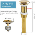 Bathroom Sink Drain, 2 Pack Gold Drain Stopper Bathroom Sink Without Overflow, Pop Up Drain Assembly with Detachable Strainer Basket, Built-in Anti-Clogging Strainer,Stainless Steel