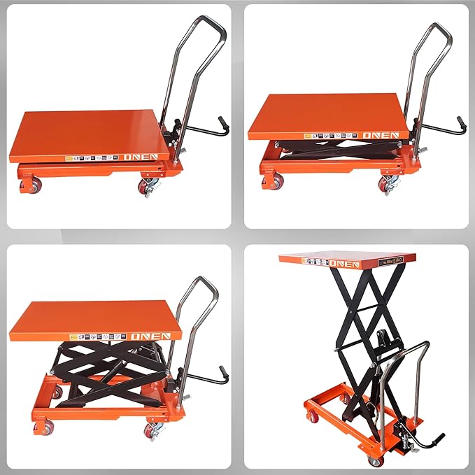 ONEN Hydraulic Scissor X-Frame Lift 1102 LBS Lifting Capacity, 59 in Lifting Height, Manual Scissor Lift Table with 4 Lockable Wheels & Foot Pump, Elevating Hydraulic Cart for Material Handling